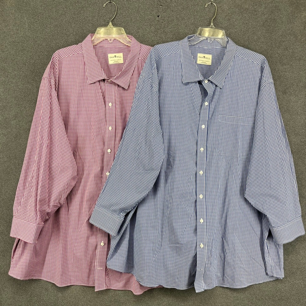 2x Oak Hill Button Down Shirt Mens‎ 22 34/35 Purple Blue Gingham Stretch